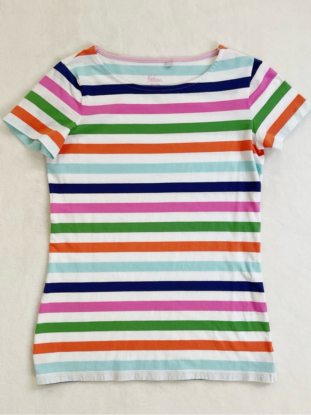 Boden Rainbow Stripe Cotton Tee Top White Pink Green Blue Orange US 6 - Picture 2 of 10